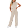 image:imageWIHOLL 2 Piece Sets for Women Casual Summer Travel Vacation Outfits Cap Sleeve Lounge SetBeige
