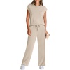 image:imageWIHOLL 2 Piece Sets for Women Casual Summer Travel Vacation Outfits Cap Sleeve Lounge SetBeige