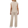 image:imageWIHOLL 2 Piece Sets for Women Casual Summer Travel Vacation Outfits Cap Sleeve Lounge SetBeige