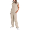 image:imageWIHOLL 2 Piece Sets for Women Casual Summer Travel Vacation Outfits Cap Sleeve Lounge SetBeige