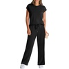 image:imageWIHOLL 2 Piece Sets for Women Casual Summer Travel Vacation Outfits Cap Sleeve Lounge SetBlack