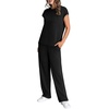 image:imageWIHOLL 2 Piece Sets for Women Casual Summer Travel Vacation Outfits Cap Sleeve Lounge SetBlack
