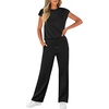 image:imageWIHOLL 2 Piece Sets for Women Casual Summer Travel Vacation Outfits Cap Sleeve Lounge SetBlack