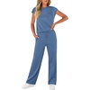 image:imageWIHOLL 2 Piece Sets for Women Casual Summer Travel Vacation Outfits Cap Sleeve Lounge SetBlue