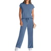 image:imageWIHOLL 2 Piece Sets for Women Casual Summer Travel Vacation Outfits Cap Sleeve Lounge SetBlue