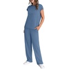 image:imageWIHOLL 2 Piece Sets for Women Casual Summer Travel Vacation Outfits Cap Sleeve Lounge SetBlue