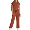 image:imageWIHOLL 2 Piece Sets for Women Casual Summer Travel Vacation Outfits Cap Sleeve Lounge SetCaramel
