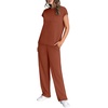 image:imageWIHOLL 2 Piece Sets for Women Casual Summer Travel Vacation Outfits Cap Sleeve Lounge SetCaramel