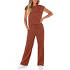 image:imageWIHOLL 2 Piece Sets for Women Casual Summer Travel Vacation Outfits Cap Sleeve Lounge SetCaramel