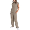 image:imageWIHOLL 2 Piece Sets for Women Casual Summer Travel Vacation Outfits Cap Sleeve Lounge SetCoffee