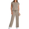 image:imageWIHOLL 2 Piece Sets for Women Casual Summer Travel Vacation Outfits Cap Sleeve Lounge SetCoffee