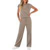 image:imageWIHOLL 2 Piece Sets for Women Casual Summer Travel Vacation Outfits Cap Sleeve Lounge SetCoffee