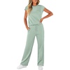 image:imageWIHOLL 2 Piece Sets for Women Casual Summer Travel Vacation Outfits Cap Sleeve Lounge SetCream Green