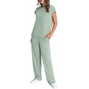image:imageWIHOLL 2 Piece Sets for Women Casual Summer Travel Vacation Outfits Cap Sleeve Lounge SetCream Green