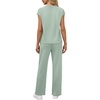 image:imageWIHOLL 2 Piece Sets for Women Casual Summer Travel Vacation Outfits Cap Sleeve Lounge SetCream Green