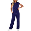 image:imageWIHOLL 2 Piece Sets for Women Casual Summer Travel Vacation Outfits Cap Sleeve Lounge SetDark Blue