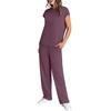 image:imageWIHOLL 2 Piece Sets for Women Casual Summer Travel Vacation Outfits Cap Sleeve Lounge SetDark Purple