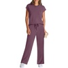image:imageWIHOLL 2 Piece Sets for Women Casual Summer Travel Vacation Outfits Cap Sleeve Lounge SetDark Purple