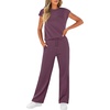 image:imageWIHOLL 2 Piece Sets for Women Casual Summer Travel Vacation Outfits Cap Sleeve Lounge SetDark Purple