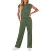 image:imageWIHOLL 2 Piece Sets for Women Casual Summer Travel Vacation Outfits Cap Sleeve Lounge SetGreen