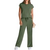 image:imageWIHOLL 2 Piece Sets for Women Casual Summer Travel Vacation Outfits Cap Sleeve Lounge SetGreen