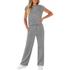 image:imageWIHOLL 2 Piece Sets for Women Casual Summer Travel Vacation Outfits Cap Sleeve Lounge SetGrey