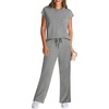 image:imageWIHOLL 2 Piece Sets for Women Casual Summer Travel Vacation Outfits Cap Sleeve Lounge SetGrey