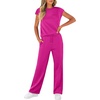 image:imageWIHOLL 2 Piece Sets for Women Casual Summer Travel Vacation Outfits Cap Sleeve Lounge SetHot Pink