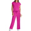 image:imageWIHOLL 2 Piece Sets for Women Casual Summer Travel Vacation Outfits Cap Sleeve Lounge SetHot Pink
