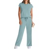 image:imageWIHOLL 2 Piece Sets for Women Casual Summer Travel Vacation Outfits Cap Sleeve Lounge SetLake Blue