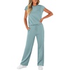 image:imageWIHOLL 2 Piece Sets for Women Casual Summer Travel Vacation Outfits Cap Sleeve Lounge SetLake Blue