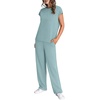 image:imageWIHOLL 2 Piece Sets for Women Casual Summer Travel Vacation Outfits Cap Sleeve Lounge SetLake Blue