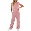 image:imageWIHOLL 2 Piece Sets for Women Casual Summer Travel Vacation Outfits Cap Sleeve Lounge SetPink
