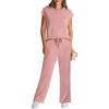 image:imageWIHOLL 2 Piece Sets for Women Casual Summer Travel Vacation Outfits Cap Sleeve Lounge SetPink