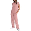 image:imageWIHOLL 2 Piece Sets for Women Casual Summer Travel Vacation Outfits Cap Sleeve Lounge SetPink