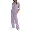 image:imageWIHOLL 2 Piece Sets for Women Casual Summer Travel Vacation Outfits Cap Sleeve Lounge SetPurple