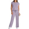 image:imageWIHOLL 2 Piece Sets for Women Casual Summer Travel Vacation Outfits Cap Sleeve Lounge SetPurple