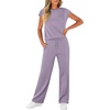 image:imageWIHOLL 2 Piece Sets for Women Casual Summer Travel Vacation Outfits Cap Sleeve Lounge SetPurple