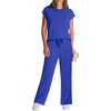 image:imageWIHOLL 2 Piece Sets for Women Casual Summer Travel Vacation Outfits Cap Sleeve Lounge SetRoyal Blue