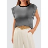 image:imageWIHOLL Cap Sleeve Tops for Women Summer Top Basic Tee Shirts Business Casual Tank Loose Fit 2026 FashionQ  Blackwhite Stripe