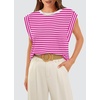 image:imageWIHOLL Cap Sleeve Tops for Women Summer Top Basic Tee Shirts Business Casual Tank Loose Fit 2026 FashionS  Fuchsiawhite Stripe