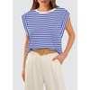 image:imageWIHOLL Cap Sleeve Tops for Women Summer Top Basic Tee Shirts Business Casual Tank Loose Fit 2026 FashionT  Bluewhite Stripe
