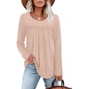 image:imageWIHOLL Long Sleeve Shirts for Women Pleated Fall Tops Crewneck Casual Tunic Tops to Wear with Leggings Fashion ClothingApricot