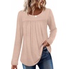 image:imageWIHOLL Long Sleeve Shirts for Women Pleated Fall Tops Crewneck Casual Tunic Tops to Wear with Leggings Fashion ClothingApricot