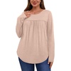 image:imageWIHOLL Long Sleeve Shirts for Women Pleated Fall Tops Crewneck Casual Tunic Tops to Wear with Leggings Fashion ClothingApricot