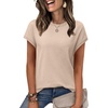 image:imageWIHOLL Short Sleeve Sweater for Women Summer Tops Crew Neck Fashion Clothing Tshirts Shirts Travel Outfits Dressy CasualBeige