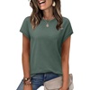 image:imageWIHOLL Short Sleeve Sweater for Women Summer Tops Crew Neck Fashion Clothing Tshirts Shirts Travel Outfits Dressy CasualDark Green