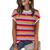 image:imageWIHOLL Short Sleeve Sweater for Women Summer Tops Crew Neck Fashion Clothing Tshirts Shirts Travel Outfits Dressy CasualStriped 01