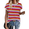 image:imageWIHOLL Short Sleeve Sweater for Women Summer Tops Crew Neck Fashion Clothing Tshirts Shirts Travel Outfits Dressy CasualStriped 01