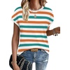 image:imageWIHOLL Short Sleeve Sweater for Women Summer Tops Crew Neck Fashion Clothing Tshirts Shirts Travel Outfits Dressy CasualStriped 02